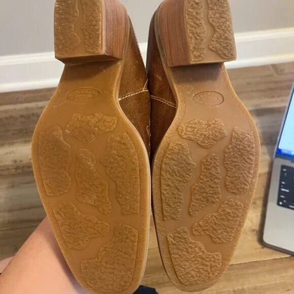 Dr Scholls Brown Leather Embroidered Slip Ons - Picture 2 of 4